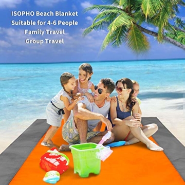 ISOPHO Picknickdecke 200 x 210 cm Stranddecke Wasserdicht, Strandmatte 4 Befestigung Ecken Stranddecke Sandfrei/Picknick für den Strand, Campen, Wandern und Ausflüge(Orange) - 6