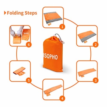 ISOPHO Picknickdecke 200 x 210 cm Stranddecke Wasserdicht, Strandmatte 4 Befestigung Ecken Stranddecke Sandfrei/Picknick für den Strand, Campen, Wandern und Ausflüge(Orange) - 9