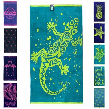 jilda-tex Strandtuch 90x180 cm Badetuch Strandlaken Handtuch 100% Baumwolle Velours Frottier Pflegeleicht (Gecko) - 1