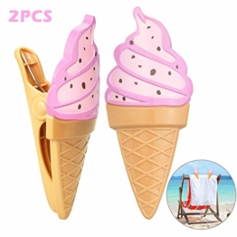 KBNIAN 2 Stück Strandtuchklammern Eiscreme Strandtuch Clips Kunststoff Strandtuch Handtuchclips Mehrzweck Handtuchklammern, für Strandtücher, Badetücher, Handtuch, Teppiche, Kleidung - 1