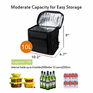 LEBEXY Kühltasche Eistasche Picknicktasche Lunch Tasche faltbar, 10L, Schwarz - 8