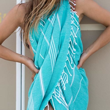 LeStoff das traditionelle Hamamtuch, Strandtuch, Badetuch, Saunatuch, Spa, Sport, Yoga, Reisen... GRATIS VERSAND ab 3 Stück! Die nachhaltige Alternative für Frottee. Das bessere Tuch. (100 x 180 cm, Turquoise) - 4