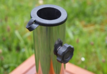 Nexos Sonnenschirm-Ständer Granit grau eckig mit Holzverkleidung rot-braun Reduzierhülsen Edelstahl-Hülse 50 x 50cm 40 kg - 3