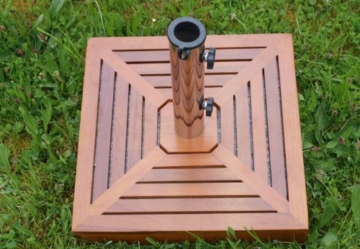 Nexos Sonnenschirm-Ständer Granit grau eckig mit Holzverkleidung rot-braun Reduzierhülsen Edelstahl-Hülse 50 x 50cm 40 kg - 4