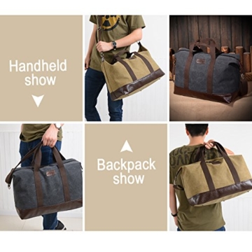 Overmont 36I Vintage Canvas Unisex Reisetasche Gym Tasche Weekender Tasche Handgepäck Sporttasche für Reise am Wochenend Urlaub Khaki/Schwarz/Grau/Militärgrün/Braun - 5