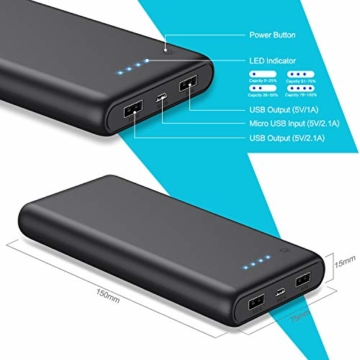 Pxwaxpy Powerbank，【26800mah-Neu Extrem Hohe Kapazität】Externer Akku mit 2 Output USB Schnellladung Max 2,1A , Akkupack mit 4 LED Anzeige Ultra Kompakte Externes Ladegerät für Handy, Tablet - 6