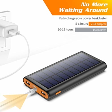 QTshine Solar Powerbank 26800mAh, Externer Akku Ladegerät, Solar Power Bank Pack mit 2 Ausgängen speziell für Aktivitäten im Freien, kompatibel mit Allen Smartphones, Tablets und USB-Geräten - 2