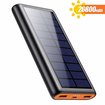 QTshine Solar Powerbank 26800mAh, Externer Akku Ladegerät, Solar Power Bank Pack mit 2 Ausgängen speziell für Aktivitäten im Freien, kompatibel mit Allen Smartphones, Tablets und USB-Geräten - 1