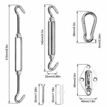 SanGlory Sonnensegel Befestigung Zubehör Edelstahl, Sonnensegel Befestigungsset Montage Aufbau Set mit Schrauben von Viereckigen und Dreieckigen Sonnensegel - 2