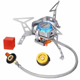 SGODDE Campingkocher mit Piezozündung,Klein Faltbar Winddichter Camping Gaskocher,3500W Kompakt Haltbar Gasbrenner für Trekking Picknick Outdoor,mit Tragebox - 1