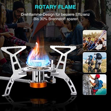 SGODDE Campingkocher mit Piezozündung,Klein Faltbar Winddichter Camping Gaskocher,3500W Kompakt Haltbar Gasbrenner für Trekking Picknick Outdoor,mit Tragebox - 4