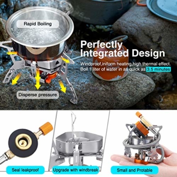 SGODDE Campingkocher mit Piezozündung,Klein Faltbar Winddichter Camping Gaskocher,3500W Kompakt Haltbar Gasbrenner für Trekking Picknick Outdoor,mit Tragebox - 5
