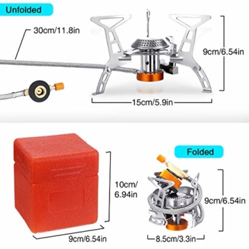 SGODDE Campingkocher mit Piezozündung,Klein Faltbar Winddichter Camping Gaskocher,3500W Kompakt Haltbar Gasbrenner für Trekking Picknick Outdoor,mit Tragebox - 7