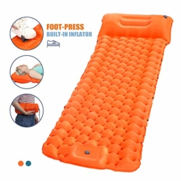 SGODDE Isomatte Camping Selbstaufblasbare, Fußpresse Aufblasbare,leichte Rucksackmatte für Wanderungen zum Wandern auf Reisen,langlebige wasserdichte Luftmatratze kompakte Wandermatte Orange - 1