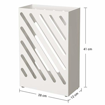 SONGMCIS Regenschirmständer, Schirmständer, rechteckig, aus Metall, mit Haken und Wasserauffangschale, Cutout-Design, weiß LUC03WT - 2