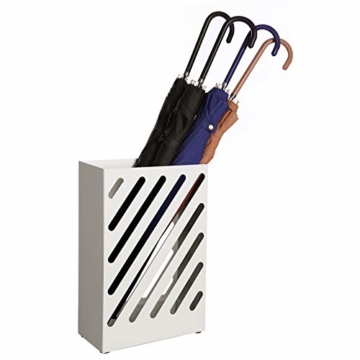 SONGMCIS Regenschirmständer, Schirmständer, rechteckig, aus Metall, mit Haken und Wasserauffangschale, Cutout-Design, weiß LUC03WT - 3
