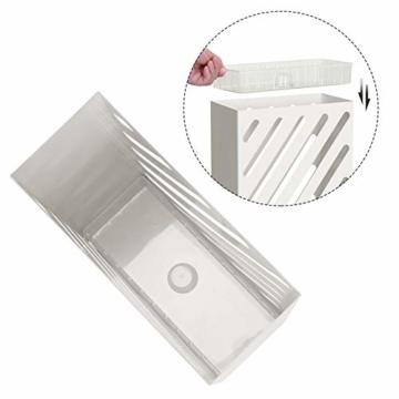 SONGMCIS Regenschirmständer, Schirmständer, rechteckig, aus Metall, mit Haken und Wasserauffangschale, Cutout-Design, weiß LUC03WT - 5