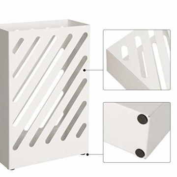 SONGMCIS Regenschirmständer, Schirmständer, rechteckig, aus Metall, mit Haken und Wasserauffangschale, Cutout-Design, weiß LUC03WT - 6
