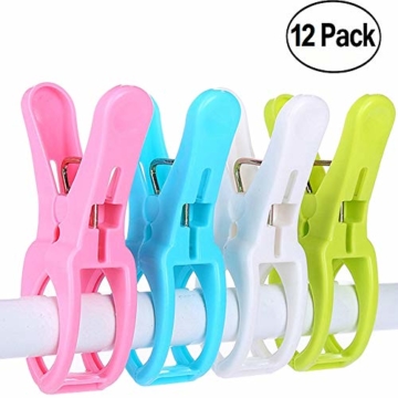 Strandtuch-Klammern für Liegen, doppelte Dicke, modische Farben, Kunststoff, zum Aufhängen von Kleidung, Jumbo-Größe, 12 Stück für Pool-Liegen, Kleidung, Badeanzüge, Vorhänge - 1