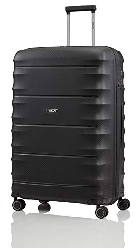 TITAN 4-Rad Koffer L groß mit TSA Schloss, Gepäck Serie HIGHLIGHT: Leichte Hartschalen Trolleys im Carbon Look, 842404-01, 75 cm, 107 Liter, black (schwarz) - 1