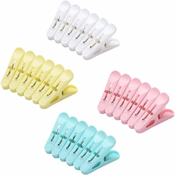 URAQT Wäscheklammer, 24 PCS Kunststoff Handtuchklemmen, Kleine Strandtuchklammern, Home Wäscheklammern, Towel Clips für Wäscheständer Wäscheleine und Wäschekorb, Vier Farben - 1