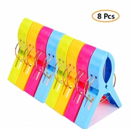 Voarge 8 Stück Handtuchklammer Strandtuchklammer Plastik 4 Farben Clips Groß Kleider Trocknen Klammer für Wäsche, Strandtuch, Badetuch, Teppich etc - 1