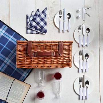 Weidenkorb Picknickkorb Picknickkoffer Set Mit Besteck Geschirr Gläsern & Fleecedecke Für 4 Personen Partys Im Freien 42 * 31 * 23cm - 8