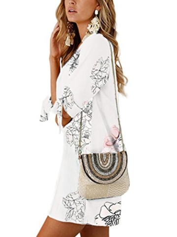 YOINS Damen Kleider Tshirt Kleid Sommerkleid für Damen Rundhals Brautkleid Langarm Minikleid Kleid Langes Shirt Lose Tunika mit Bowknot Ärmeln - 4