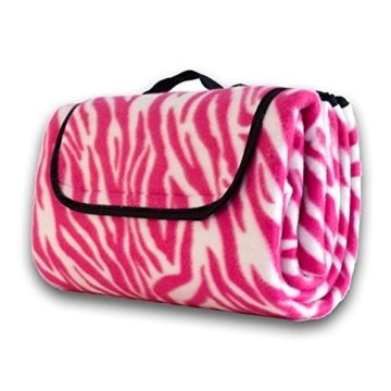 7dreams® Picknick-Decke 130x150cm Fleece Campingdecke Stranddecke Reisedecke Strand Matte Wasserabweisend - Verschiedene Designs (Zebra Pink-Muster) - 6