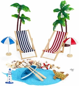 Adkwse Strand-Mikrolandschaft Mini Liegestuhl Sonnenschirm Palme Strand Deko DIY Geldgeschenk Reise Schildkröten Zubehör - 1