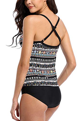 Attraco Damen Two Piece Tribal Tankini Set Mit Schwarzem Slip Azteken, Schwarz, 42/L - 3