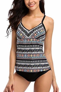 Attraco Damen Two Piece Tribal Tankini Set Mit Schwarzem Slip Azteken, Schwarz, 42/L - 1