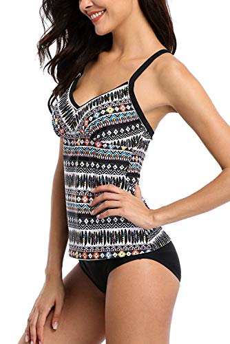 Attraco Damen Two Piece Tribal Tankini Set Mit Schwarzem Slip Azteken, Schwarz, 42/L - 4