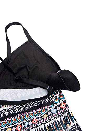 Attraco Damen Two Piece Tribal Tankini Set Mit Schwarzem Slip Azteken, Schwarz, 42/L - 5