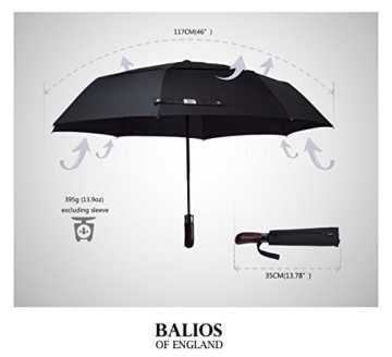 Balios® Regenschirm Mit Echtem Holzgriff -Optional | Auf Zu Automatik | Sturmfest & Windsicher | Taschenschirm Für Herren & Damen Schwarz (Designed in Britain) (Black with Luxury REAL Wood Handle) - 5