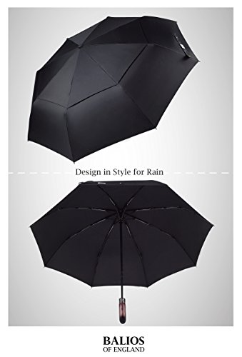 Balios® Regenschirm Mit Echtem Holzgriff -Optional | Auf Zu Automatik | Sturmfest & Windsicher | Taschenschirm Für Herren & Damen Schwarz (Designed in Britain) (Black with Luxury REAL Wood Handle) - 6