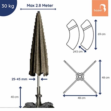 Baser Sonnenschirmständer mit befüllbarer Sandsäcken 30 kg/40 kg/50 kg. Alternativ zum Granit Sonnenschirmständer mit Rollen. Befüllbar Sonnenschirm Schirmständer mit Tragegriff (30 KG, Dunkelgrau) - 3