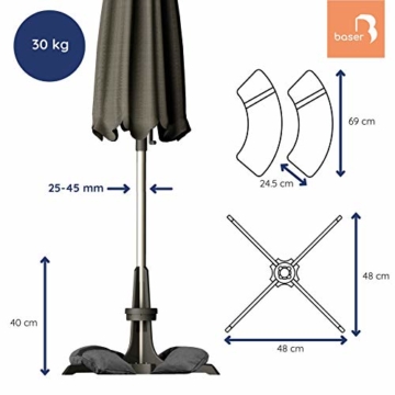 Baser Sonnenschirmständer mit befüllbarer Sandsäcken 30 kg/40 kg/50 kg. Alternativ zum Granit Sonnenschirmständer mit Rollen. Befüllbar Sonnenschirm Schirmständer mit Tragegriff (30 KG, Dunkelgrau) - 4
