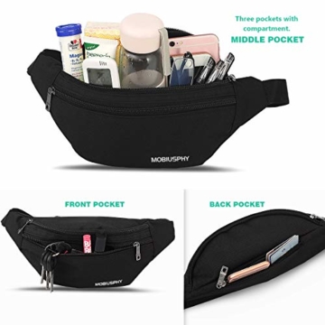 Bauchtasche für Damen und Herren Gürteltasche Schwarz Hüfttasche Outdoor Groß Handytasche Sport Wasserdicht Laufgürtel Umhängetasche Geldgürtel für Camping Wandern Fitness Fahrrad Reisen Jagd - 2
