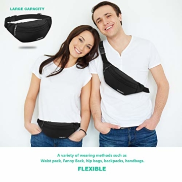 Bauchtasche für Damen und Herren Gürteltasche Schwarz Hüfttasche Outdoor Groß Handytasche Sport Wasserdicht Laufgürtel Umhängetasche Geldgürtel für Camping Wandern Fitness Fahrrad Reisen Jagd - 5