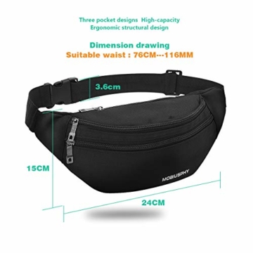 Bauchtasche für Damen und Herren Gürteltasche Schwarz Hüfttasche Outdoor Groß Handytasche Sport Wasserdicht Laufgürtel Umhängetasche Geldgürtel für Camping Wandern Fitness Fahrrad Reisen Jagd - 7