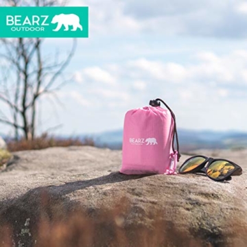 BEARZ Outdoor Kompakte Picknickdecke - Stranddecke, wasserdichte Decke für Ausflüge, Leichte Camping Regenplane, Musikfestival Ausrüstung, Matte für Wandern, Sport & Strand. Mit eigenem Beutel (Rosa) - 3