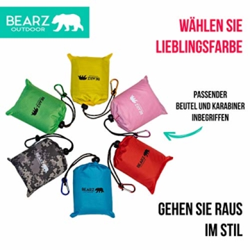 BEARZ Outdoor Kompakte Picknickdecke - Stranddecke, wasserdichte Decke für Ausflüge, Leichte Camping Regenplane, Musikfestival Ausrüstung, Matte für Wandern, Sport & Strand. Mit eigenem Beutel (Rosa) - 4