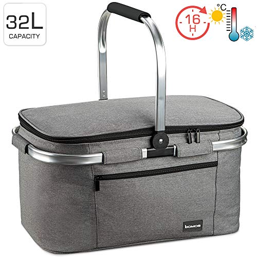 Borsa Termica IceBreezer K47 Di Bomoe – Cesta Isolante Pieghevole Da 32 Litri, Con Maniglia Imbottita E Tasche Esterne, Perfetta Per Picnic E Campeggio
