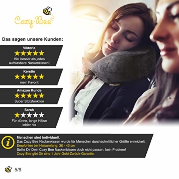 Cozy Bee Nackenkissen - Bequemes Memory-Schaum-Foam Nackenhörnchen - Reisekissen für Flugzeug und Auto Reisen - Waschbar - Grau - 4