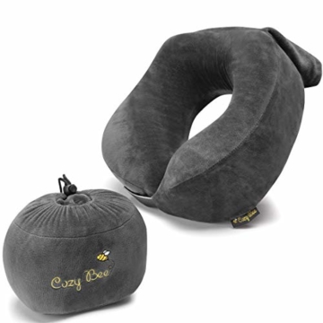 Cozy Bee Nackenkissen - Bequemes Memory-Schaum-Foam Nackenhörnchen - Reisekissen für Flugzeug und Auto Reisen - Waschbar - Grau - 1
