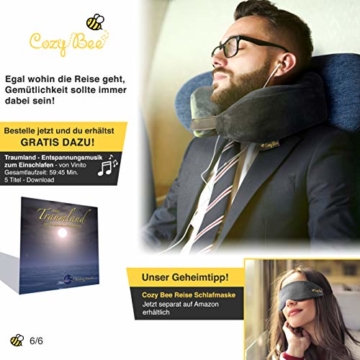Cozy Bee Nackenkissen - Bequemes Memory-Schaum-Foam Nackenhörnchen - Reisekissen für Flugzeug und Auto Reisen - Waschbar - Grau - 7