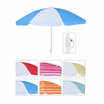 DRULINE Balkonschirm Sonnenschirm Strandschirm Schirm Marktschirm Gartenschirm Terrassenschirm Sommer Garten Sonne Weiße Streifen Sonnenschutz 156cm mit Farbauswahl Blau/Weiß - 2