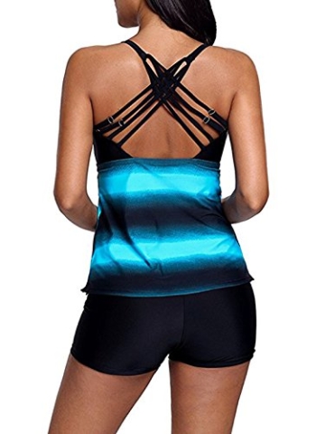 Durio Badeanzug Damen Bauchweg Frau Bademode Badeanzüge Tankinis Tankini mit Hotpants Badebekleidung Zweiteilig mit Streifen,Blaue U. Schwarze Mischung,EU 44 (Etikett XXL) - 4