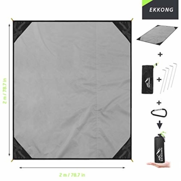 EKKONG Picknickdecke Wasserdicht, Ultraleicht, Kleines Packmaß - Ideal für Ground Sheet, Pocket Blanket, Stranddecke, Taschendecke, Campingdecke, Sitzunterlage (200cm*200cm, Schwarz&Grau) - 2